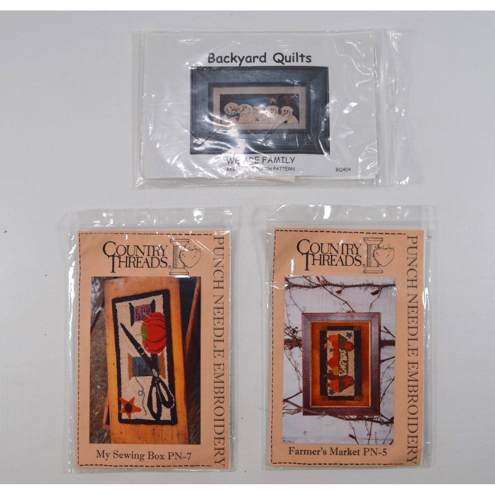 Punch Needle Pattern Lot 3 Folk Art 2 Country Threads & 1 Backyard Quilts New